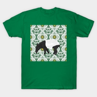 Malayan Tapir Green Floral Pattern T-Shirt